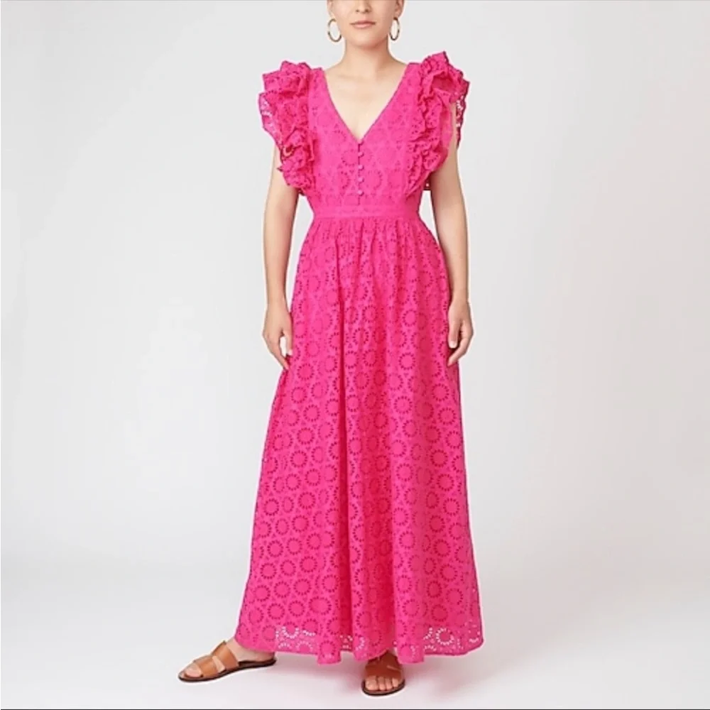 NWT J. Crew bright pink eyelet lace sleeveless maxi dress sz 4